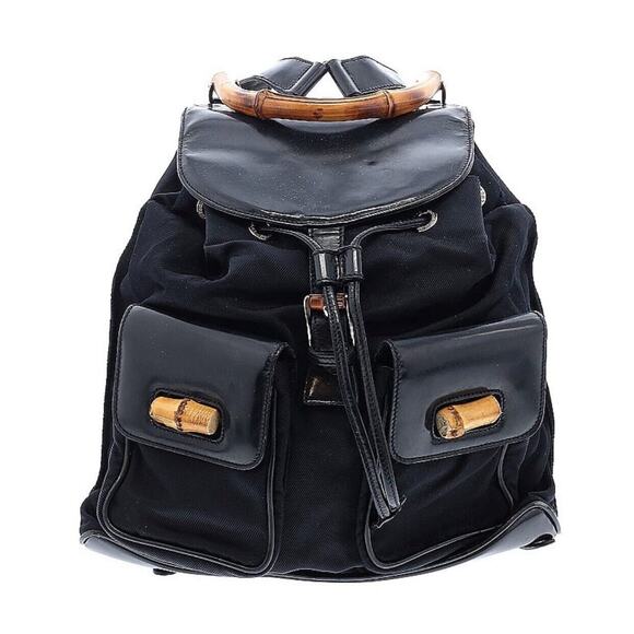 Authentic GUCCI Backpack Bamboo Handle/ Closures Black Patent Leather/Leather - Picture 1 of 12